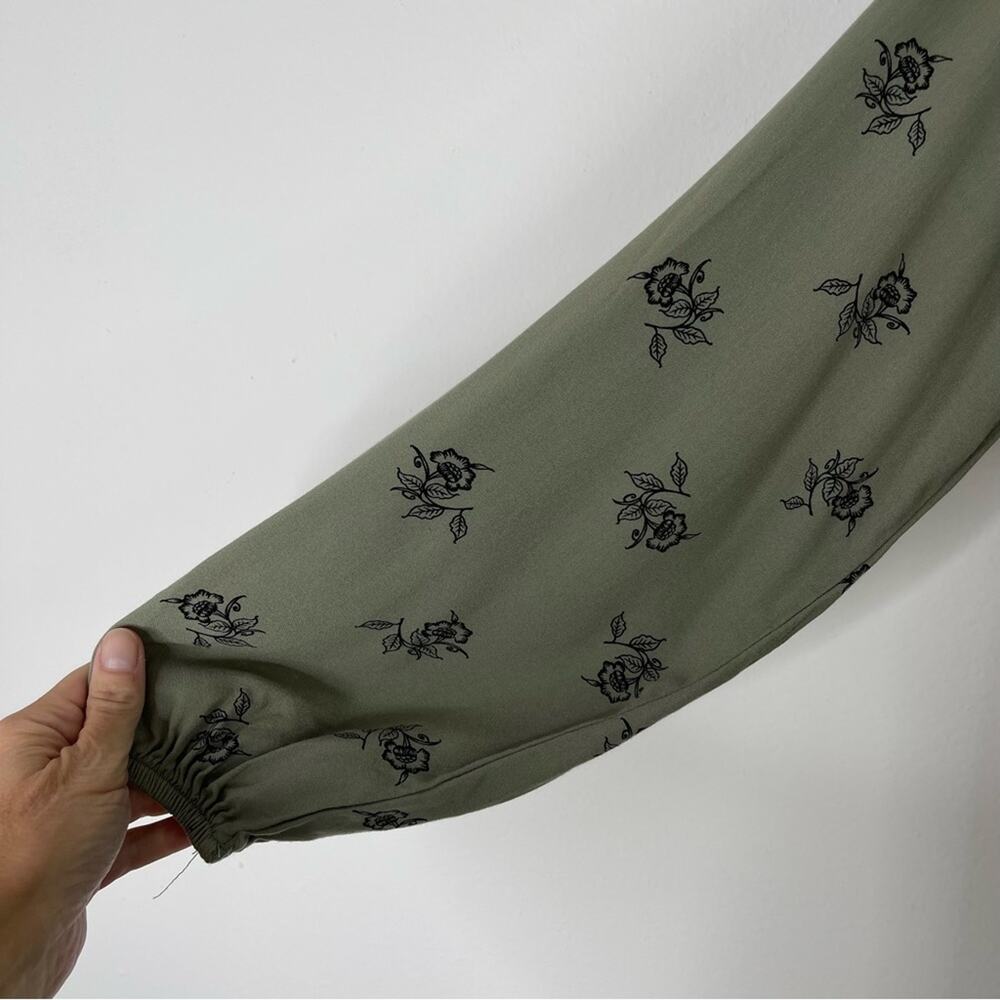 Green black floral cottagecore boho ruffle tassel maxi dress large - Picture 7 of 8